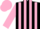 Black, white 'k', three pink circles, white and pink stripes on sleeves, pink cap