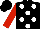 Black, white balls, red sleeves