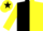 black, yellow halved horizontally, yellow sleeves, black diablo, yellow cap, black star