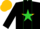 Black, gold star on lime green panel, gold cap