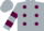 Silver, maroon dots, maroon bars on sleeves, silver cap