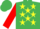 Emerald green, yellow stars, red sleeves, emerald green cap