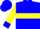 Blue, yellow hoop, blue cuffs on yellow sleeves