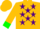 Gold, purple stars, green cuffs