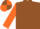 brown, orange spot, orange sleeves, brown and orange quartered cap