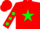 red, green star, green spots on sleeves, red cap