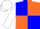 blue and orange quartered, white sleeves and cap