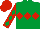 emerald Green, red triple diamond, red sleeves, emerald green diamonds, red cap