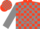 Scarlet, gray circle and 'rsc', gray blocks on sleeves