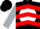 Black, red 'r' and horsehead on white ball, red chevrons on silver sleeves