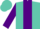 Turquoise, purple trangular panel, purple sleeves, turquoise cuffs
