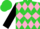 Lime green, pink diamond hoop, pink diamonds and black cuffs on sleeves