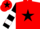 Red, black star, black and white hooped sleeves, red cap, black star