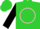 Lime green and black diagonal, pink 'n' in circle emblem, green and pink emblem on black sleeves