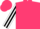 Cerise, white and black striped sleeves, cerise cap, white peak