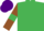 Emerald green, brown sleeves, emerald green armlets, purple cap