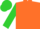Orange,  lime green trim, lime green sleeves, emblem on back, matching cap