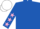 royal blue, royal blue sleeves, pink stars, white cap