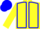 yellow, blue seams, blue cap