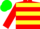 red, yellow hoops, red sleeves, green cap