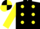 black, yellow spots, yellow sleeves, black and yellow quartered cap