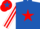 Royal blue, red star, white and red striped sleeves, red cap, royal blue star