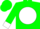 Neon green, 'c' on white ball, white  cuffs