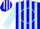 Blue, white circle belt, light blue stripes on sleeves
