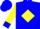 Blue, yellow 's' in yellow diamond frame, blue cuffs on yellow sleeves