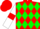 Red, green diamonds, white sleeves, red armlets, diamonds on cap