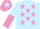 light blue, mauve stars, light blue and mauve halved sleeves, mauve cap, light blue star