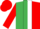 emerald green, red halved, white stripe, red sleeves and cap