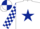 White, dark blue star, checked sleeves, quartered cap