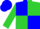 Blue and lime green quarters, blue and lime green sleeves, blue cap
