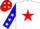 White, red star, blue sleeves, white stars