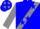 Blue, grey sash, blue stars on grey sleeves