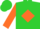 Lime, neon orange 'qf', neon orange diamond on sleeves