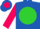 Royal blue, hot pink 'll' on lime green ball, royal blue stripe on hot pink sleeves