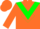 Orange, green inverted chevron, green diamond band on sleeves