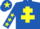 Royal blue, yellow cross of lorraine, royal blue sleeves, yellow stars, royal blue cap, yellow star