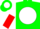 Green, white ball, white and red halved sleeves