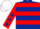 Dark blue, red hoops, red sleeves, dark blue stars, white cap