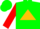 Green, gold triangle, red sleeves, green cap