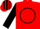 Red, black circle, black sleeves, red diablo, red cap, black stripes