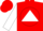 Red, grey triangle on white ball, white sleeves, grey cuffs
