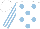 White, light blue spots, striped sleeves, white cap