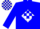 Blue, blue ''r'' on white diamond blue blocks on sleeves