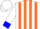 White, orange stripes, blue cuffs