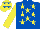 Royal blue, yellow stars, yellow sleeves, yellow cap, royal blue stars