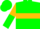 Green, gold v, gold hoop on sleeves, gold and green halved cap